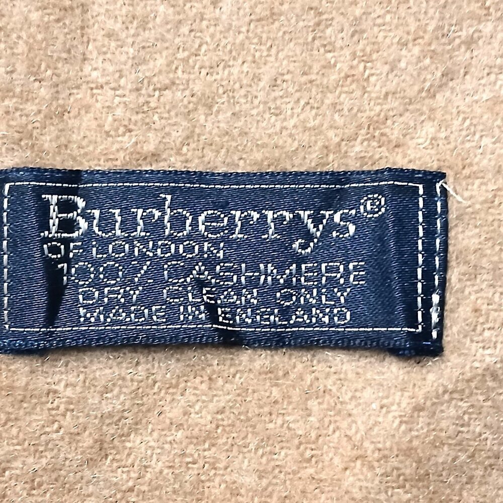 Luxury Vintage Tan Cashmere Burberry Scarf Embroidered Logo Fall Winter Scarves - Picture 6 of 6